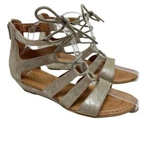 BORN Gold Genuine Leather Lace Up Ankle Gladiator Strappy Sandals Shoes sz 6 M